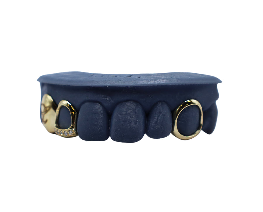 Diamond Tip Open Face Grillz w Engraved Tooth and Open Face Fang