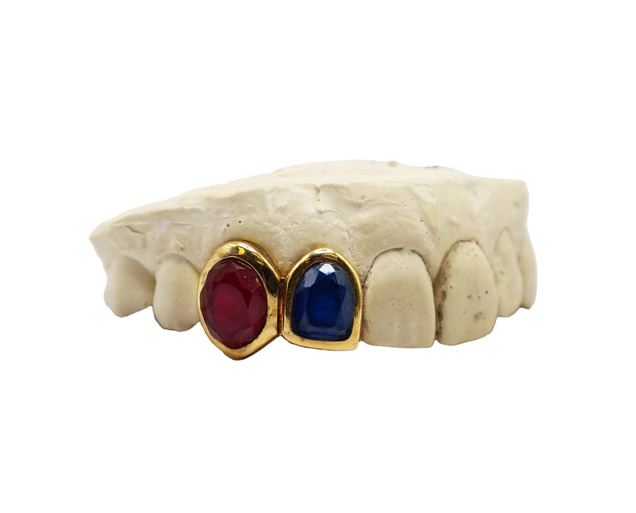 Two Tooth Grillz w Faceted Gemstones