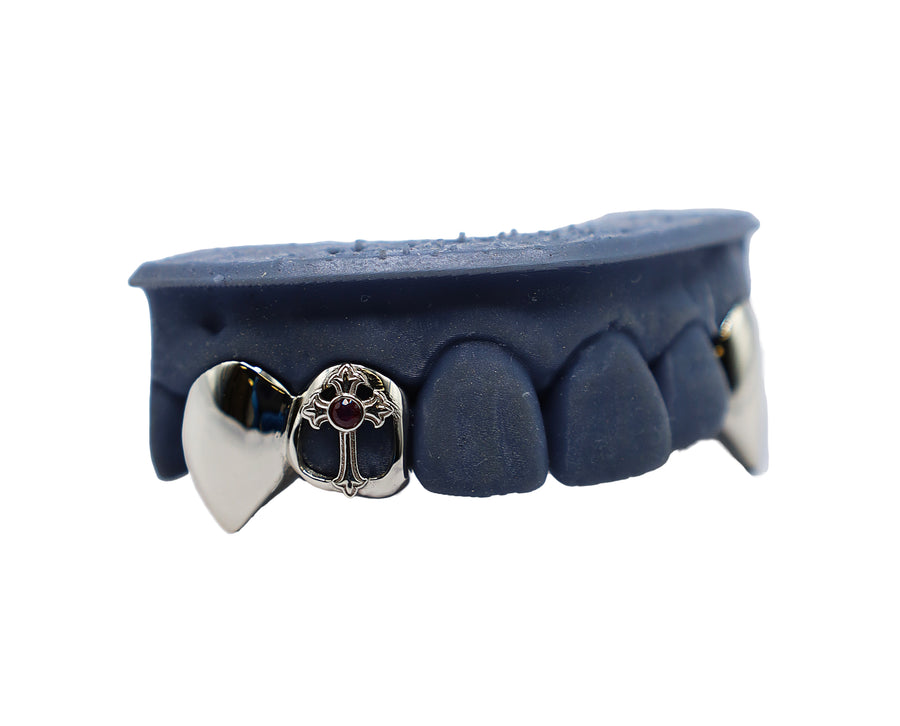 Vampire Fang Grillz w 3D Ruby Cross