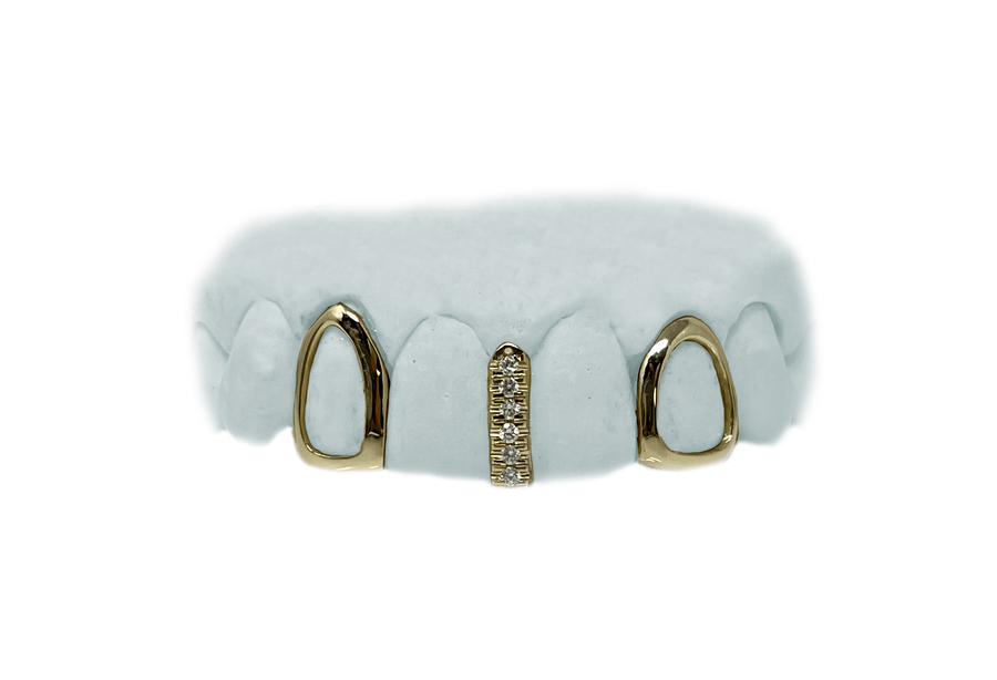 Kim K Diamond Gap Filler w Two Open Face Teeth Grillz